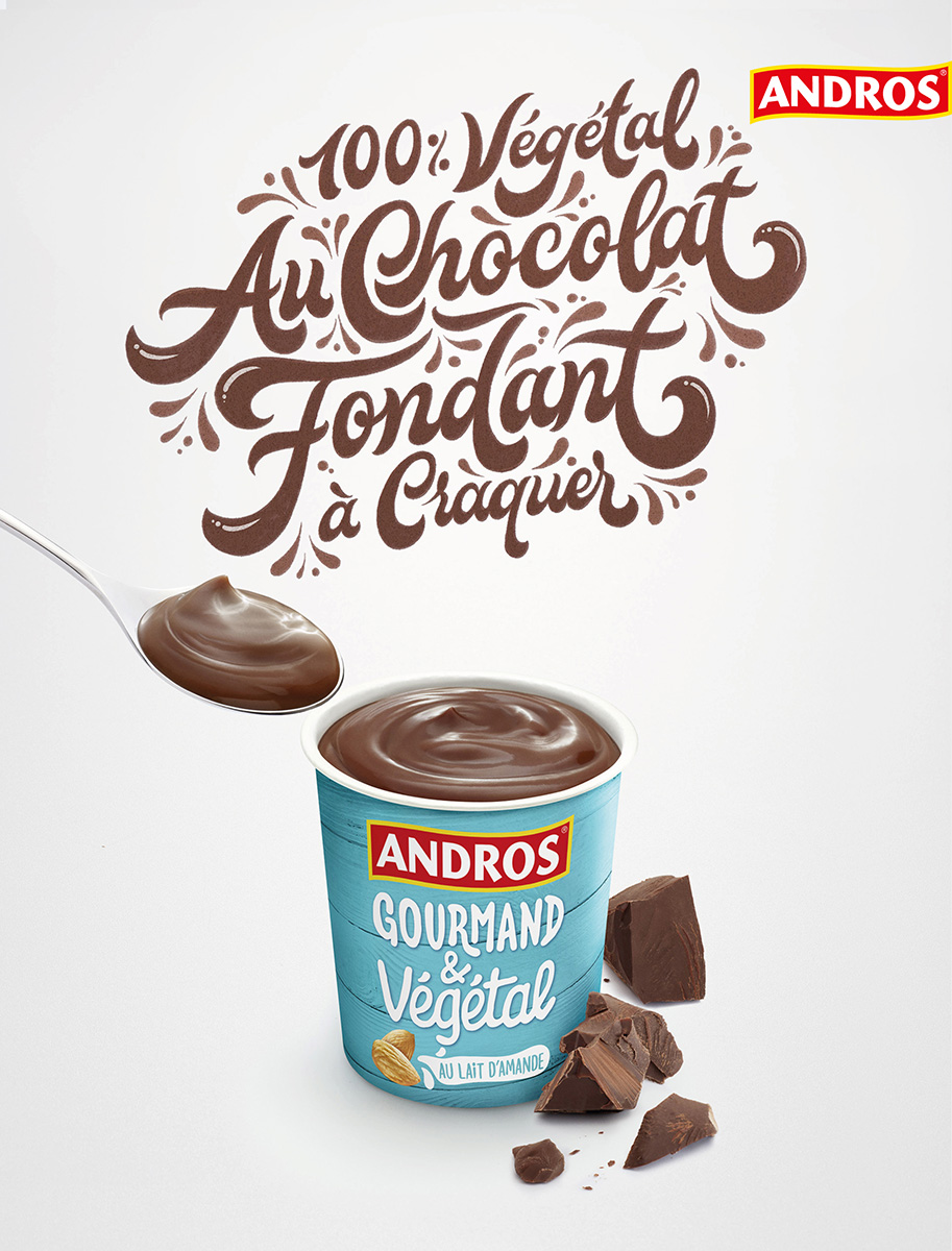 Campagne publicitaire desserts Andros - Gourmand & Végétal, chocolat